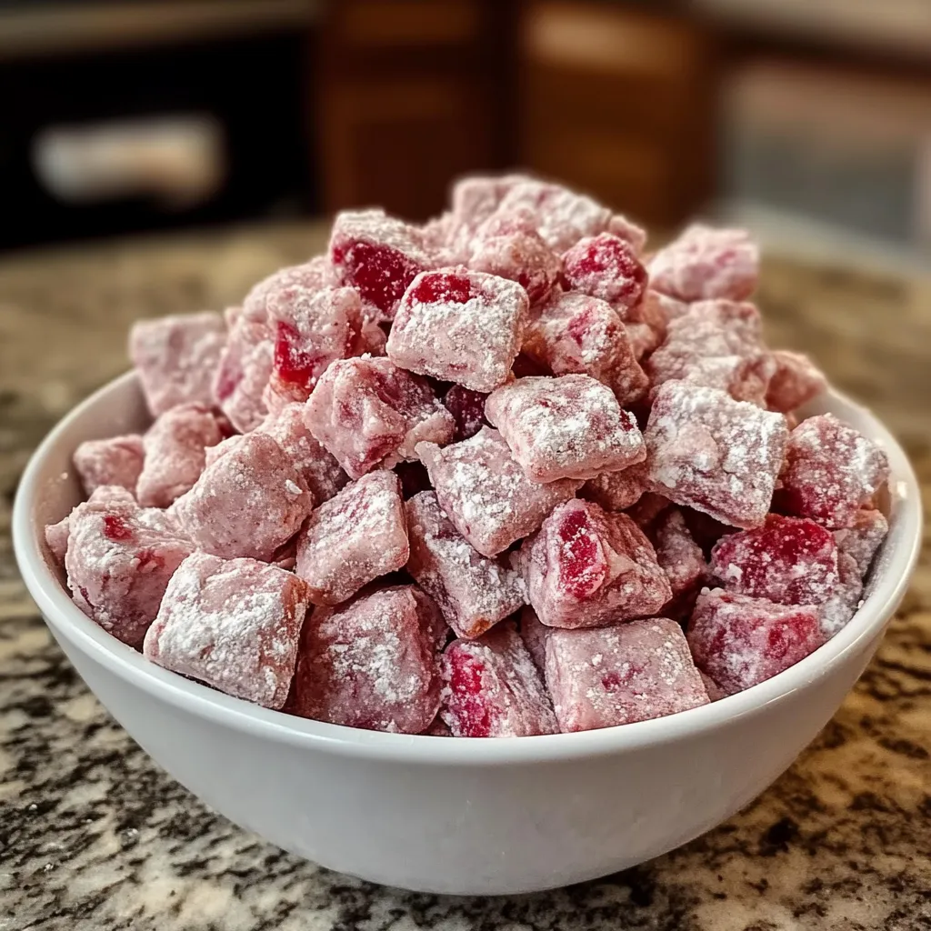 Cherry Cheesecake Puppy Chow with White Chocolate and Graham Cracker Crumbles - tertiary view